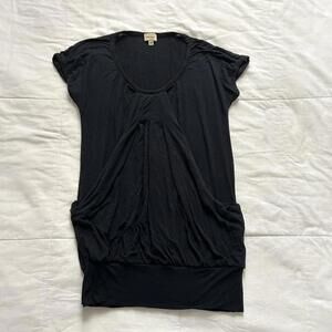 Y2K Ella Moss Black stretchy short sleeve top draped front detailing Size XS